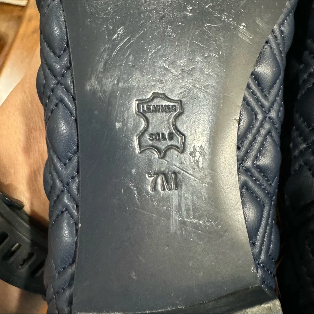 Tory Burch Marion Quilted Navy Blue Leather Bow Ballet‎ Flats Size 7